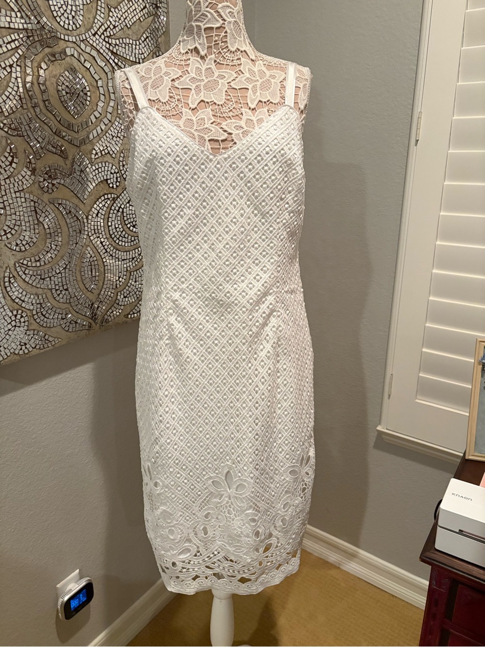 White House Black Market White Lace Midi Sheath Dress
